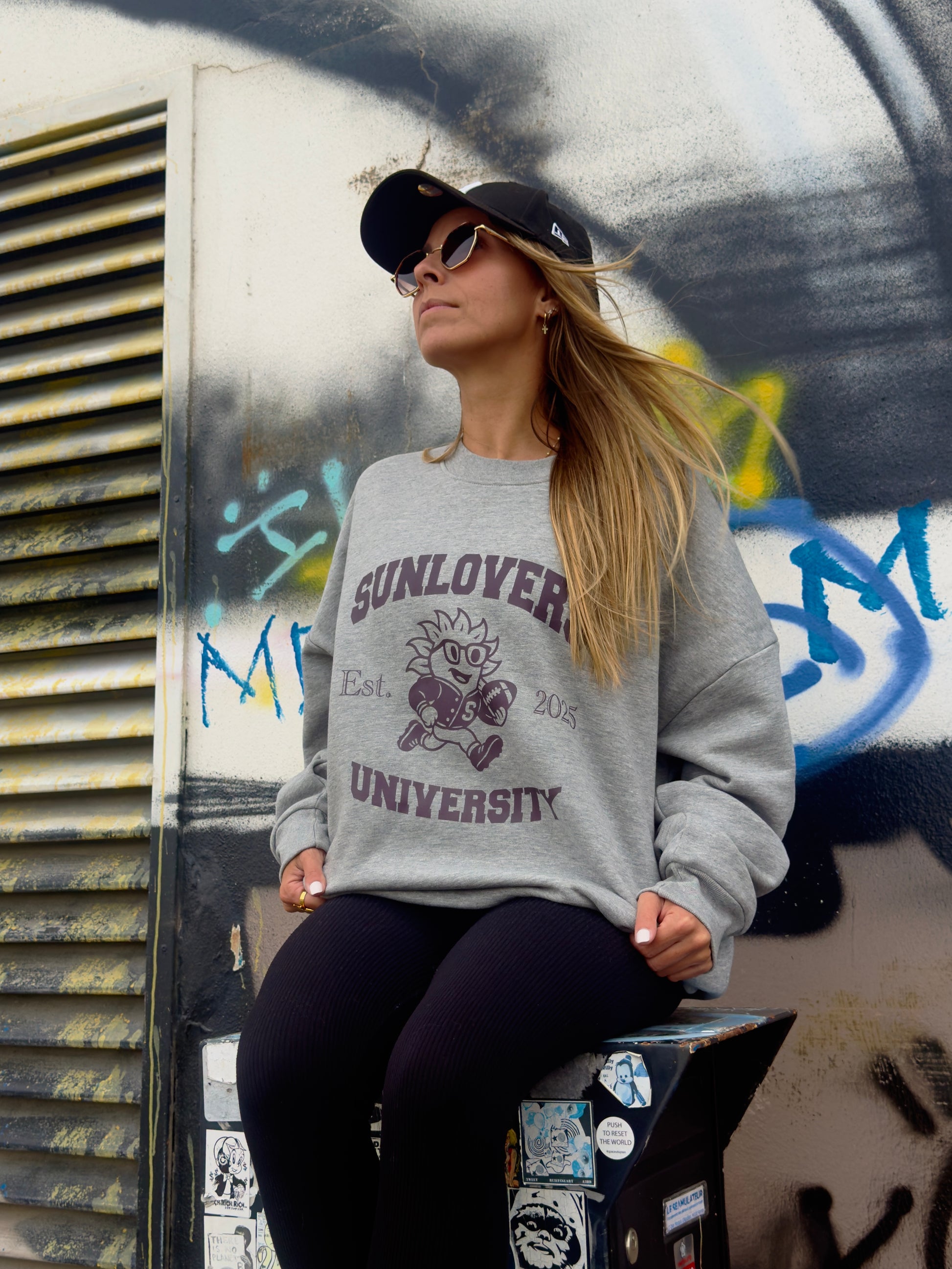 Sweat University Sunlovers gris / flocage bordeaux