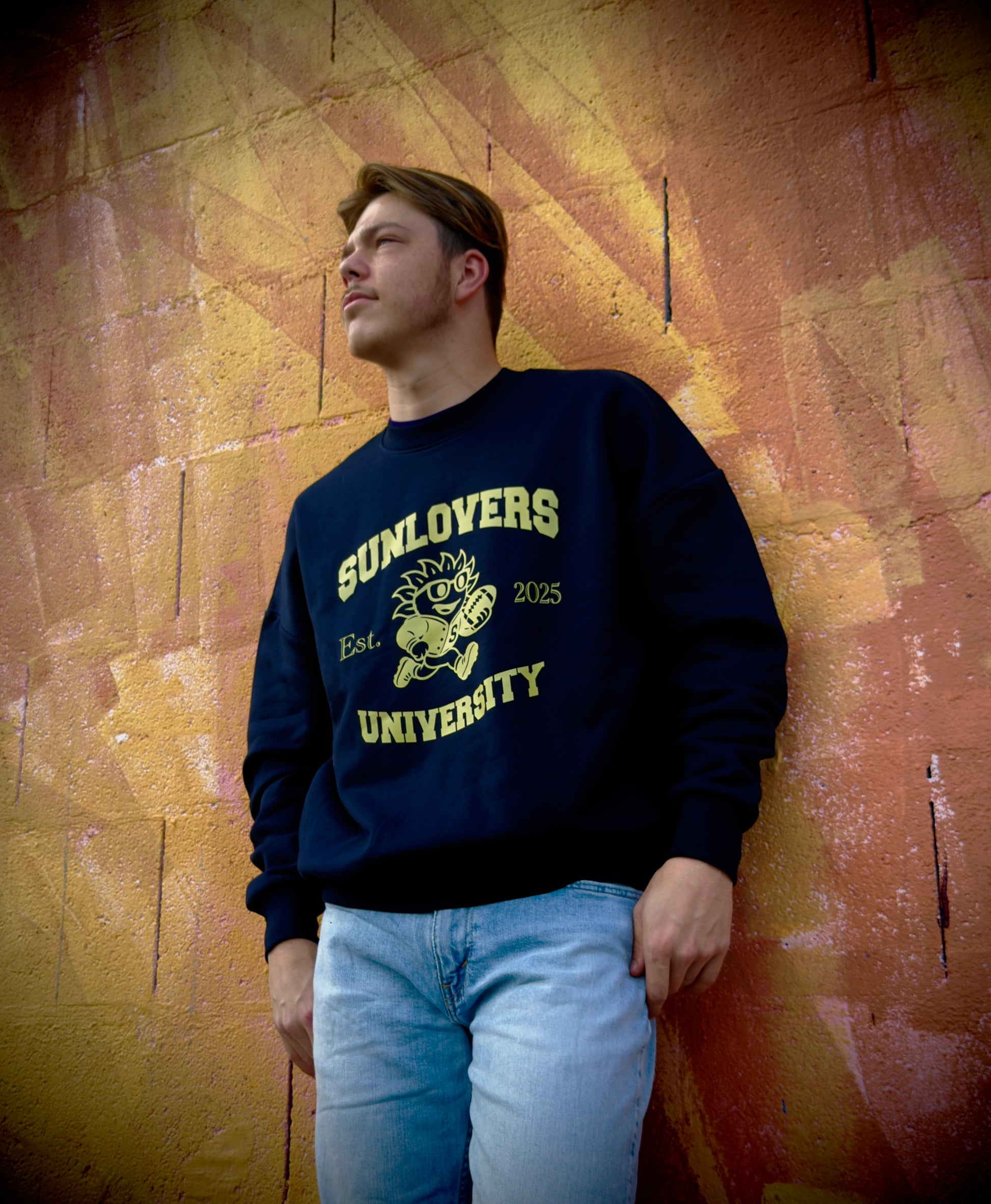 Sweat University Sunlovers Bleu navy / flocage jaune